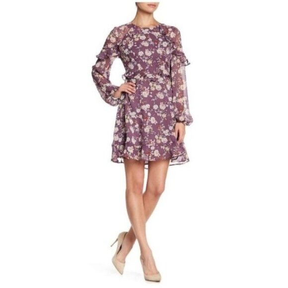 ASTR The Label Purple Floral Chiffon Dress - Picture 1 of 14